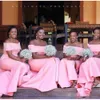 Druhna Pink Plus Rozmiar African African z aplikacji na ramionach syrena długą pokojówkę Suknia honorowa Custom Made 403