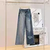 Calça feminina Capris Designer Brand 24CE Novo jeans estampado clássico contrastante com perna reta de cor gradiente para mulheres 9hng