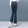 Dżinsy damskie Koreańskie moda kobiety szczupły mikro rozkloszowane wiosenne jesienne streetwearu biuro biuro lady casual elastyczne talii dżinsowe spodnie