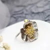 Cluster Anneaux Authentiques 925 STERLING Silver Ring Creative Petal Retro Charm National Style Antique Lady Open Jewelry Gift