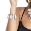 Kostuumaccessoires 1 pc glanzende rechthoekige volledige Rhinestone dames mode handkleding sieraden banket feestkristallen armband accessoires