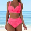 Women's Swimwear High Waisted Bikinis For Summer 2 Piece Swimsuits Retro Solid Push Up Ruched Bathing Suit Halter Swim Beachwear