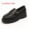 Casual schoenen zwarte lederen flats voor vrouwen dikke bodemplatform slip op cent mocassins jk lolita meisjes rond teen plus maat 43