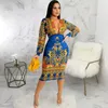 Abiti casual 2024 Office di stampa a maniche complete Shinny Banda Bodycon Sexy Club Birthday Gown Women Elegant Fashion Mini Dress