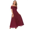 Party Dresses Yming Women's Summer Dress Single Neck Sexig Big Swing Solid Color Short Sleeve Elegant Casual Long Long