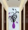 Crystal Acrylique 3D Vase Vase Stickers Miroir Miroir Verre Papin d'écran Murale Murale décalcomanies Purple Red DIY Artisanat Home Room Decoration9296620