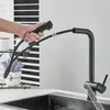 Küchenarmatur Golden Retractable Sink Mixer Tippen Sie auf zwei Modi und kaltes Wasserhahn 360 Grad Rotation