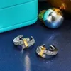 Mode eenvoudige ttifeeny oorbellen veelzijdige nieuwe nieuwe koolstof diamant set met precisie elektropleren op de horizontale staven glanzen en uitstekend licht luxe