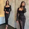 Kleiderparty Schwarze Ärmel Abend Spitze elegant Abschlussball Knöchel langes langes Kleid für besondere OCN