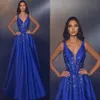 Lijnjurken V A Royal Evening Blue Neck Crystal Beads Party Prom Ploes Ruffle Formal Long Red Carpet Dress voor speciale OCN
