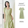 Sukienki imprezowe Inman Sukienka 2024 Summer Puff Sleeve V szyja elastyczna talia koronkowa tekstura francuska elegancka morela niebieska zielona spódnica
