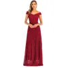 Party Dresses OML-566# In 2024 Off The ShouldeLace Chiffon Long Dress Wedding Prom Wholesale Dark Blue Burgundy Birthday