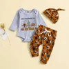 Kleidungssets Caoirhny Baby Jungen Western Outfit Bullenkopfdruck Langarm Rolpper und elastische Hosen Hut -Set Herbst Federkleidung