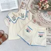 Clothing Sets Apo Summer 2024 Girls' Set Same Style Pastoral High Definite Heavy Duty Embroidery Top And Shorts Two Holiday