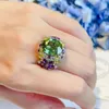 Rings de cluster Luxury Silver Color Mint Green Treasure Ring Multicolor Zircon Bandas de casamento para mulheres Presente de aniversário de engajamento
