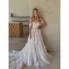 Spalla 3d del matrimonio una linea di abiti al largo di Appliques Vestidos de nolia Bone Bodice Sweep Train Designer Bridal Gowns Pliques Siger