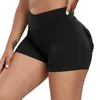 Dames Pocket Yoga Shorts Cross High Taille Scrunch Scrunch Butt Booty Fitness Athletic Gym Bottoms Sexy Quick Drying Workout Clothing 240422