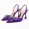 Dress Shoes Rhinestone Bows Brands Design High Heels Sandals Women Silk Elegant Pointed Pumps Fashion Purple H240430