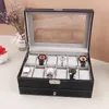 12 rutnät Watch Box Pu Leather Watch Case Holder Organizer Storage Box för kvartsklockor smycken Boxar Display Gift 240426