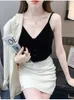Blouses pour femmes réservoirs en velours doré Verte de mode coréen Bouton de mode Femmes Tops Suspender Splicing Sexy Blouse Basic OL Vêtements féminins