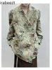 Women's Jackets Vintage Floral V-neck Side Buckle Oversize Loose Shoulder Pads Ins Suit Top Jacket For Women Fashion Casual Coat