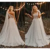 Modest Country Style Bohémien Beach A Line Abito da sposa abiti da sposa Pieta a una spalla Sweep treno di sweep Plus Tiered Tulle Formale Abiti personalizzati 0430