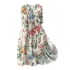 Women Spring Dress Floral Stampa floreale a manicotto a medio bavaglio v collo laceup ad alta vita aline mezzo singolo petto di bohémien midi dre 240416