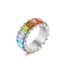 Anneaux de bande VG 6ym Donny Rainbow Rmulti Color Crystal Eternity Square Baguette doigt Femme Femme Weddjewelry Wholesale J240429