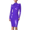 Robes décontractées Wetlook PVC robe pleine manche gaine Big Bow Mock Nou Faux Latex Bodycon Madi Bure