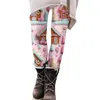 Pantaloni da donna pantaloni di Natale gambere casual per allenamento blocco color stampare morbido elastico