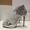 Nieuwe aankomst Women High Heel Sandals Runway Designer Top Kwaliteit Luxe Rhinestone Decor Ankle One Belt Buckle Strap Thin Heel Women Designer Stiletto Heels