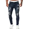 Jeans masculin mode Street Street Ripped Skinny Men Vintage Wash Solid Denim Pantal