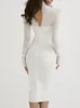 Mozision Mesh Long Sleeve Long Dress Women Outfit White Club Party Midi Dresses Gown Fashion Elegant BodyCon Vestido 240420