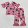 Set di abbigliamento bambine all'ingrosso a maniche corte per bambini occidentali camicie floreali di mucca maglietta per bambini pantaloni cactus panys outfit per bambini