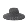 Breda brim hattar retro runda topp stor strå hatt grossist damer sol rese semester visir vintage kvinnor strand svartvitt