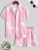 Tracksuits voor heren strand kokosnootboom shirt sets oversized Hawaiiaanse pakken 3D print geruite korte mouw casual shorts streetwear
