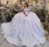 Luxe Arabische Dubai Bling Trouwjurk 2024 Balljurk pailletten kralen lange mouwen kathedraal trein bruidsjurken Vestidos de novias