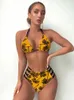 Swimwear femminile Chisalis 2024 Sexy Tr Print Cross Bikinis Set Womentwo-Wele Swimsuit Sumpi Summer Beach Swimwear Bareding Sumping Y240429