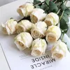 Kwiaty dekoracyjne 11pcs/działka pieczona sztuczna róża spalona krawędź jedwabny Fake Flower Wedding Kwiat Kwiat ornament świąteczny dom