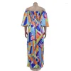 Imprezy z ramionami Seksowna geometryczna druk Kobiety Summer Długie plisowane sukienka 2024 Casual Vacation Boho Maxi Ladies