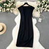 Casual Dresses Korean Gentle and Elegant Sticke Dress Women Fashion Design Strap Slim-Fit Midi Long Lady Sleeveless Vest