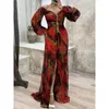 Casual Dresses V-Neck Sexy Split Maxi Dress Spring Autumn Loungewear Fashion Party Long Sleeve Folds Printing Ladies Holiday