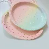 Vide à la vaisselle en plastique jetable 8pc Iris Foil Gold Dot Rainbow Princess Party Supplies Decorative Cake Plate de gâteau jetable Cardboard Unicorn Sirène Bride Discing WX