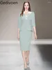 Abiti casual gedivoen Spring Fashion Runway Dress Vintage Women Wight Bead 3D Floral Stampa Fruffle irregolari a tre quarti di maniche Midi