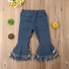 Kleding Sets Fashion Girls Jeans Long Pants peuter denim ruches flare broeken broek maat 3-7t