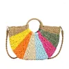 Cordon 2024 sac à main de paille d'été mode coloré à tisser-mèches pour les sacs fourre-tout pour les femmes bohémie plage décontractée sac décontracté