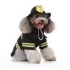 Hundebekleidung Santa Claus Outfit Feuerwehrmann Kostüm Katzen Cosplay Fireman Welpenjacke Mantel mit Feuerwehrhutgröße S Schwarz