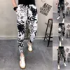 mens joggers pants Personalized Floral Korean Version Harun Leggings Men's Summer Thin Print Cropped Pants Trendy drawstring slim cargos