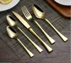 Ensemble de couverts 5pcs Set Golden en acier inoxydable en acier en inoxydable El Table Metal Dîner européen Cutlery Knife Dinning Fork and Spoon