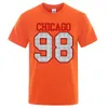 Camisetas masculinas Chicago 98 Strt City Letter Designer Tops Men Vintage T-shirt Algodão Summer Algodão T-shirts Man Crewneck T-shirts Y240429